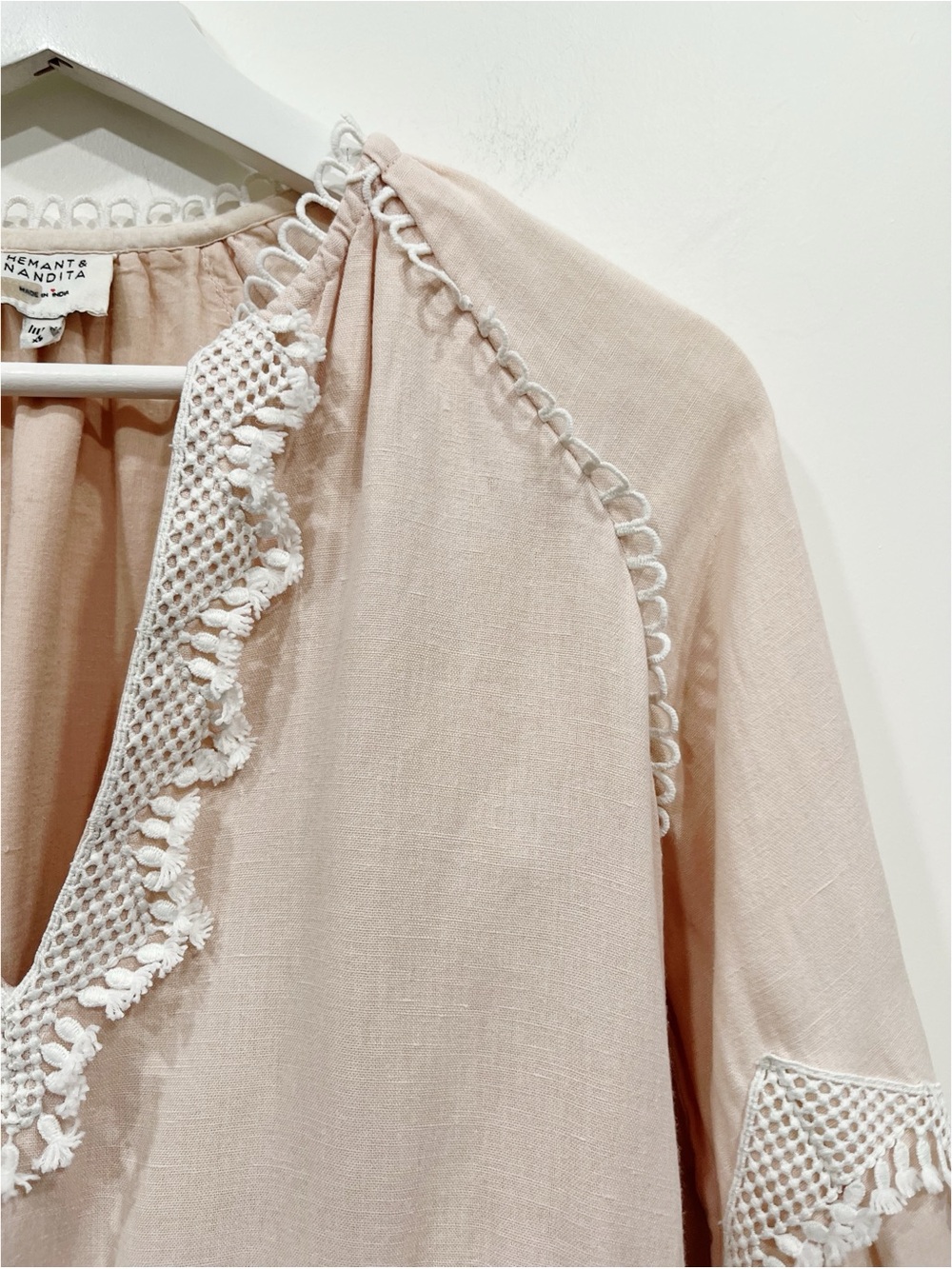 Hemant & Nandita Boho Lace Mini Dress XS Pink Blue Embroidered Tunic - Picture 9 of 15